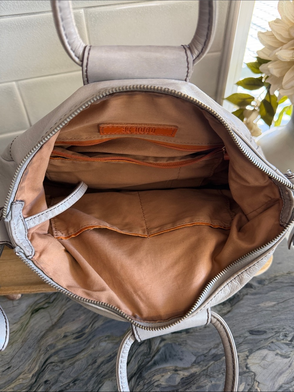 HOBO Light Taupe Leather Satchel with Detachable Strap - Picture 4 of 8